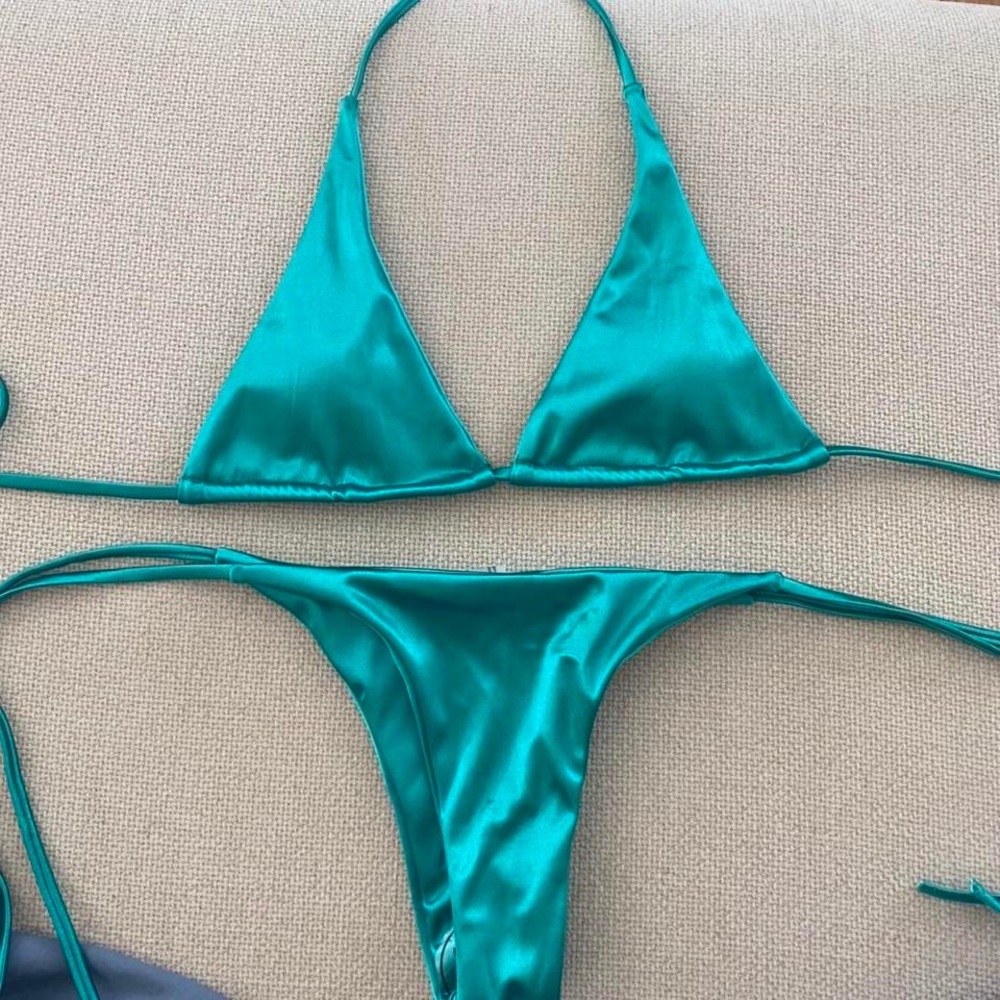SUMMER GREEN TIE BIKINI, JADE SATIN